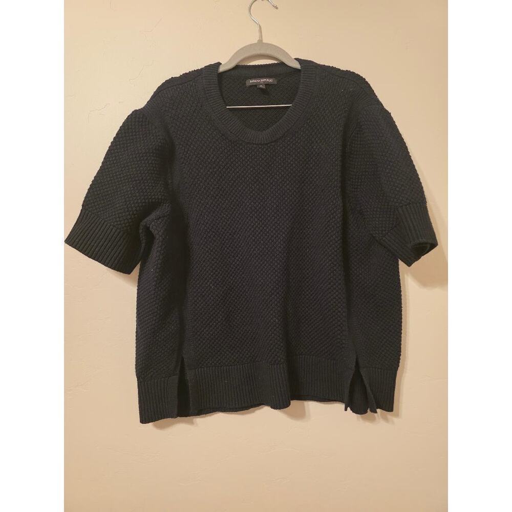 Banana Republic Black Knit Sweater Short Sleeve Textured Minimalist Top M
